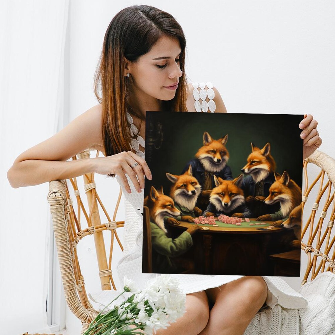 Cunning Foxes Poker Night, Vintage Rustic Art Print - Image 3