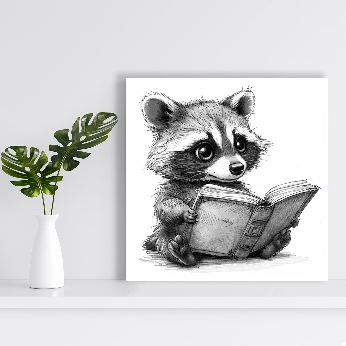 Bookworm Raccoon Whimsical Nature Wall Art Print - Image 2