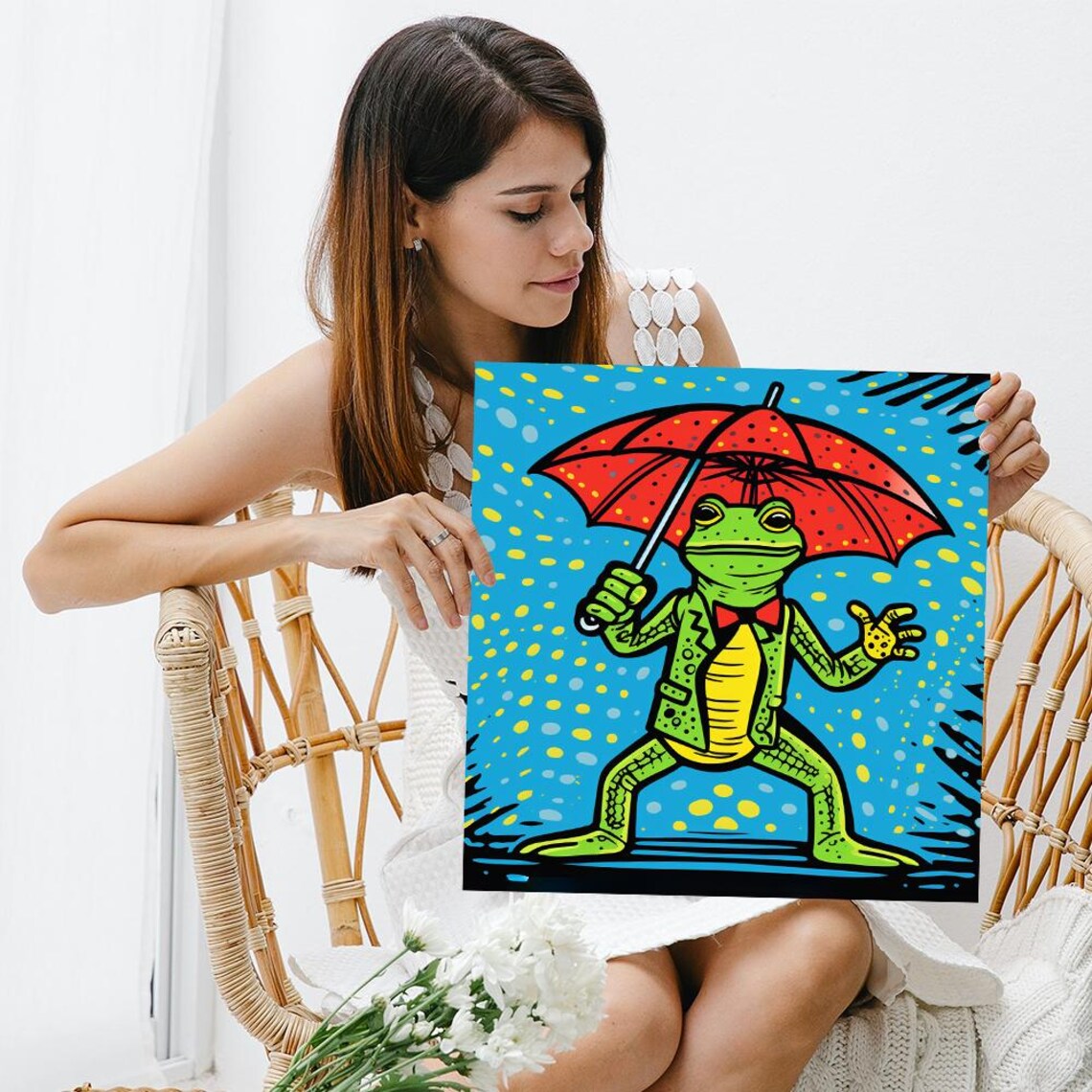 Dapper Frog in the Rain, Whimsical Animal Poster - Image 3