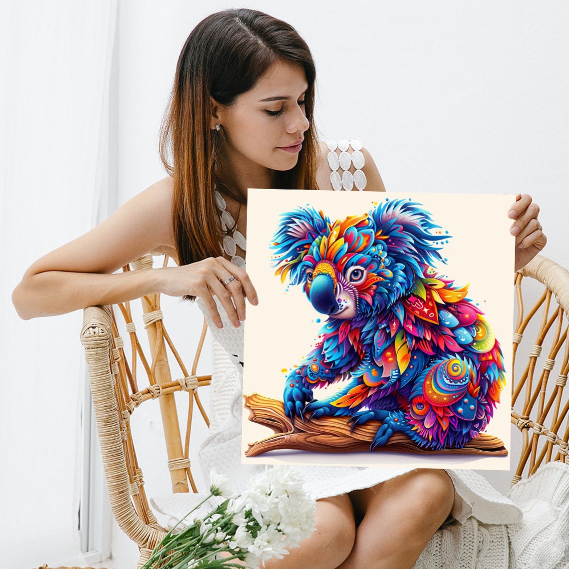 Psychedelic Koala Poster Rainbow Floral Whimsical Australia Decor - Image 3