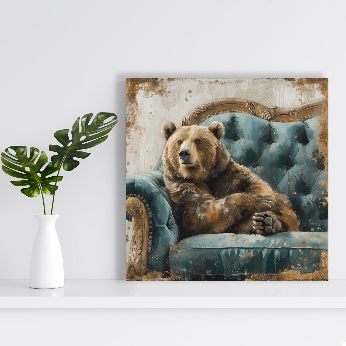 Regal Bear Relaxation Rustic Glam Living Room Art Print - Image 2