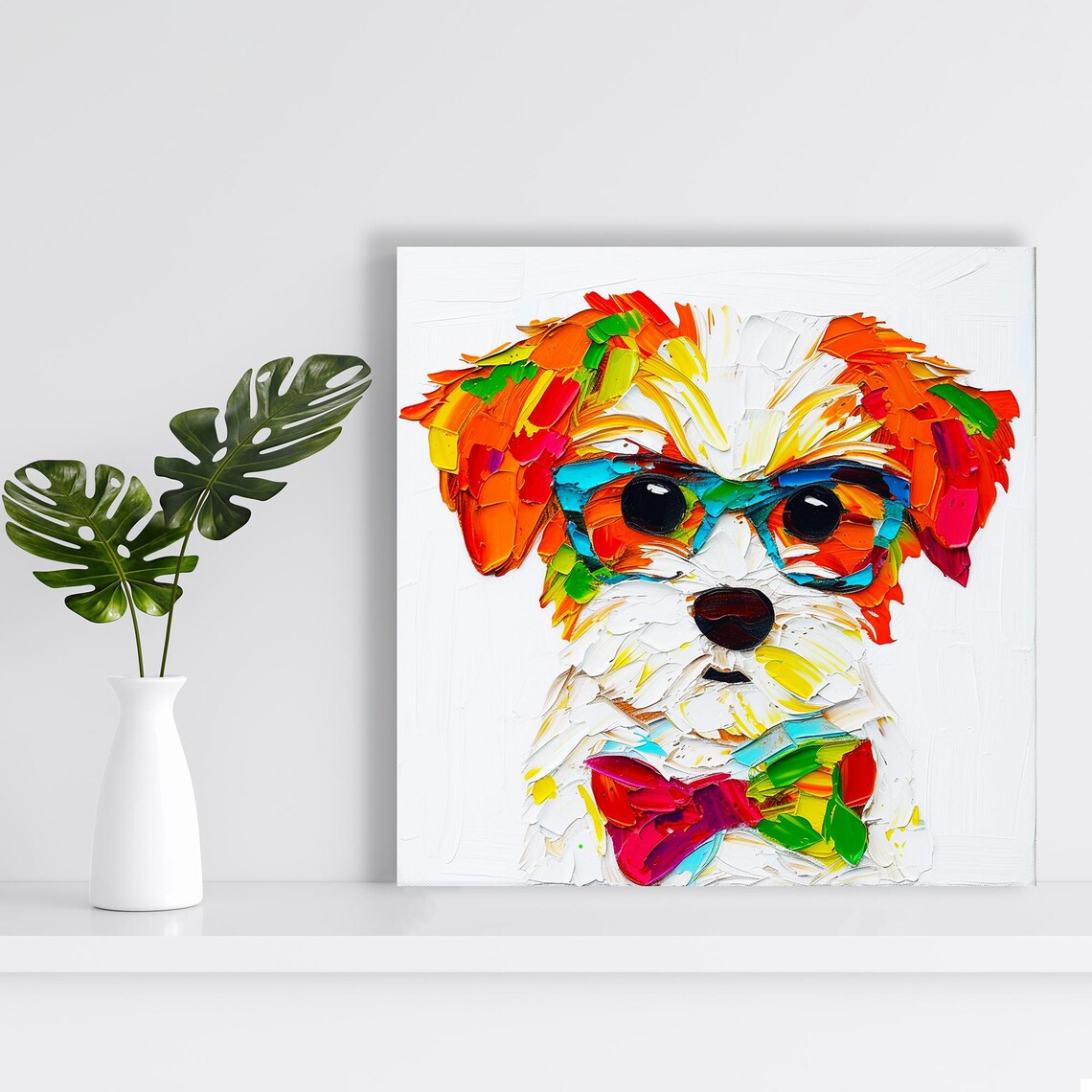 Maltese Puppy Whimsical Contemporary Wall Art Print - Image 2