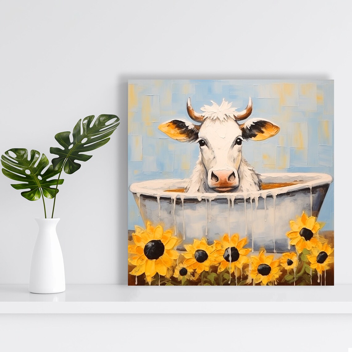 Whimsical Rustic Cow Art Print for Kitchen Decor - Image 2