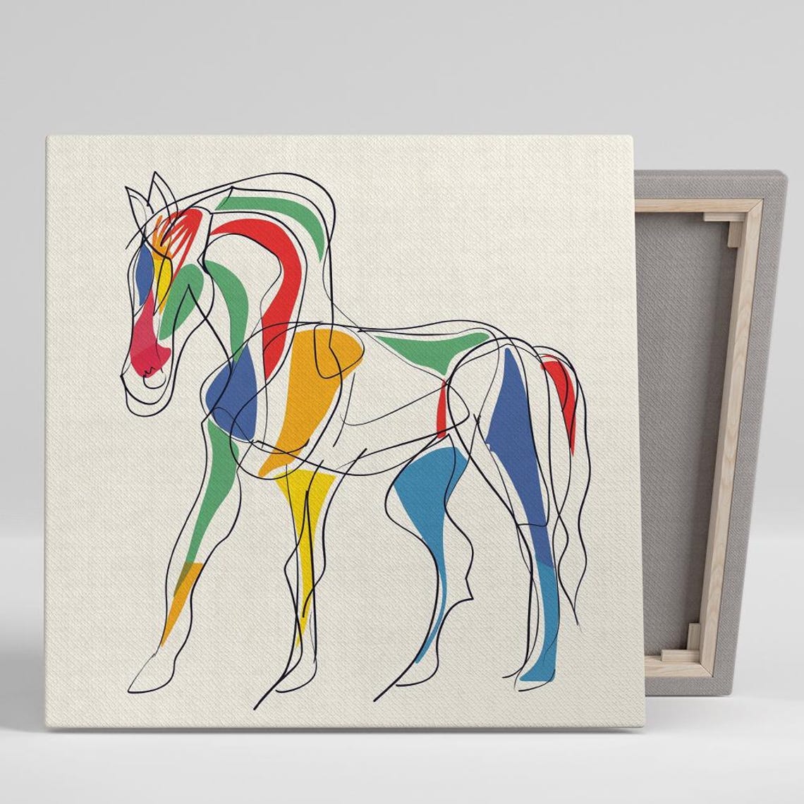 Horse Continuous Line Drawing With Rainbow Color Blocks Art Poster