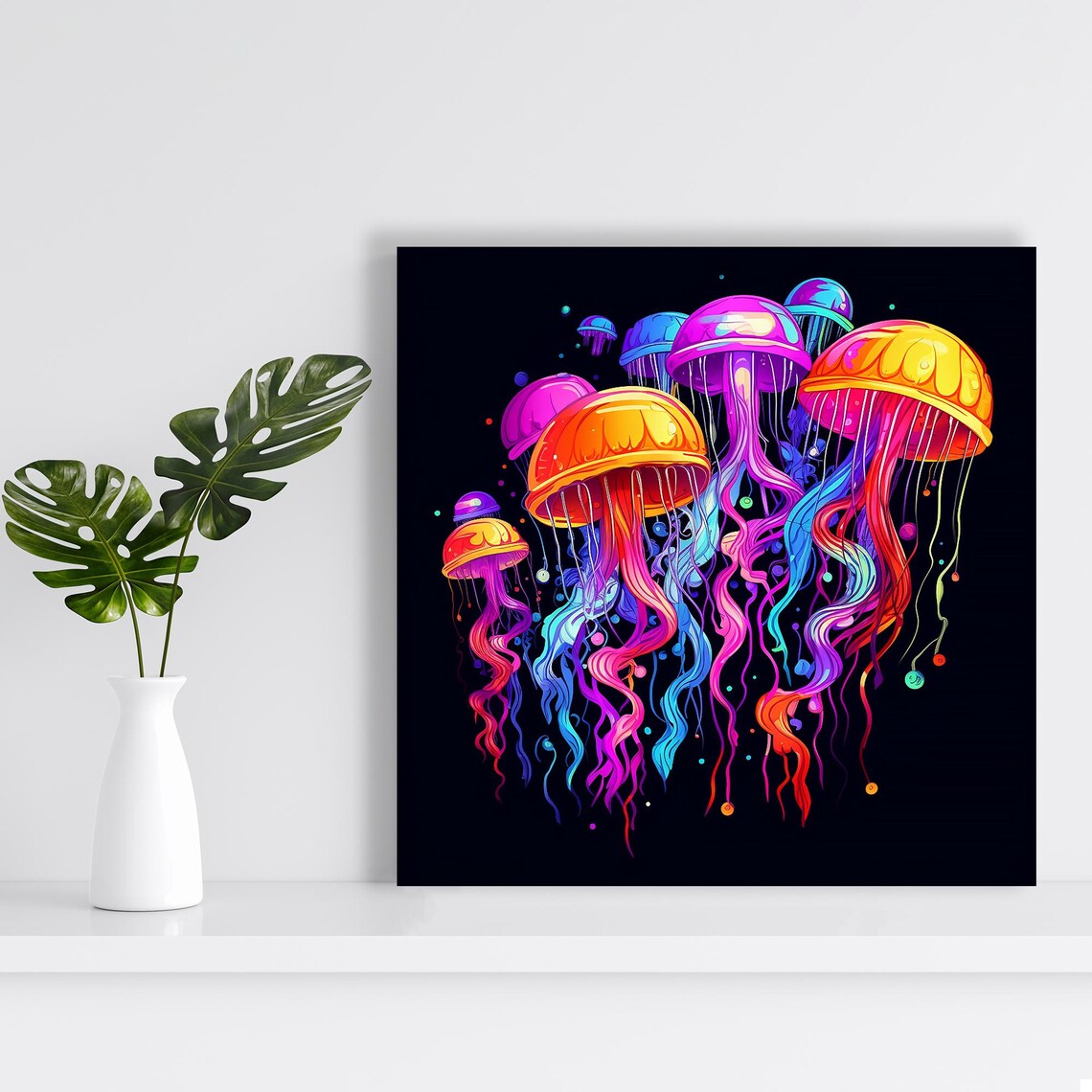 Neon Jellyfish Art Print, Whimsical Contemporary Decor - Image 2