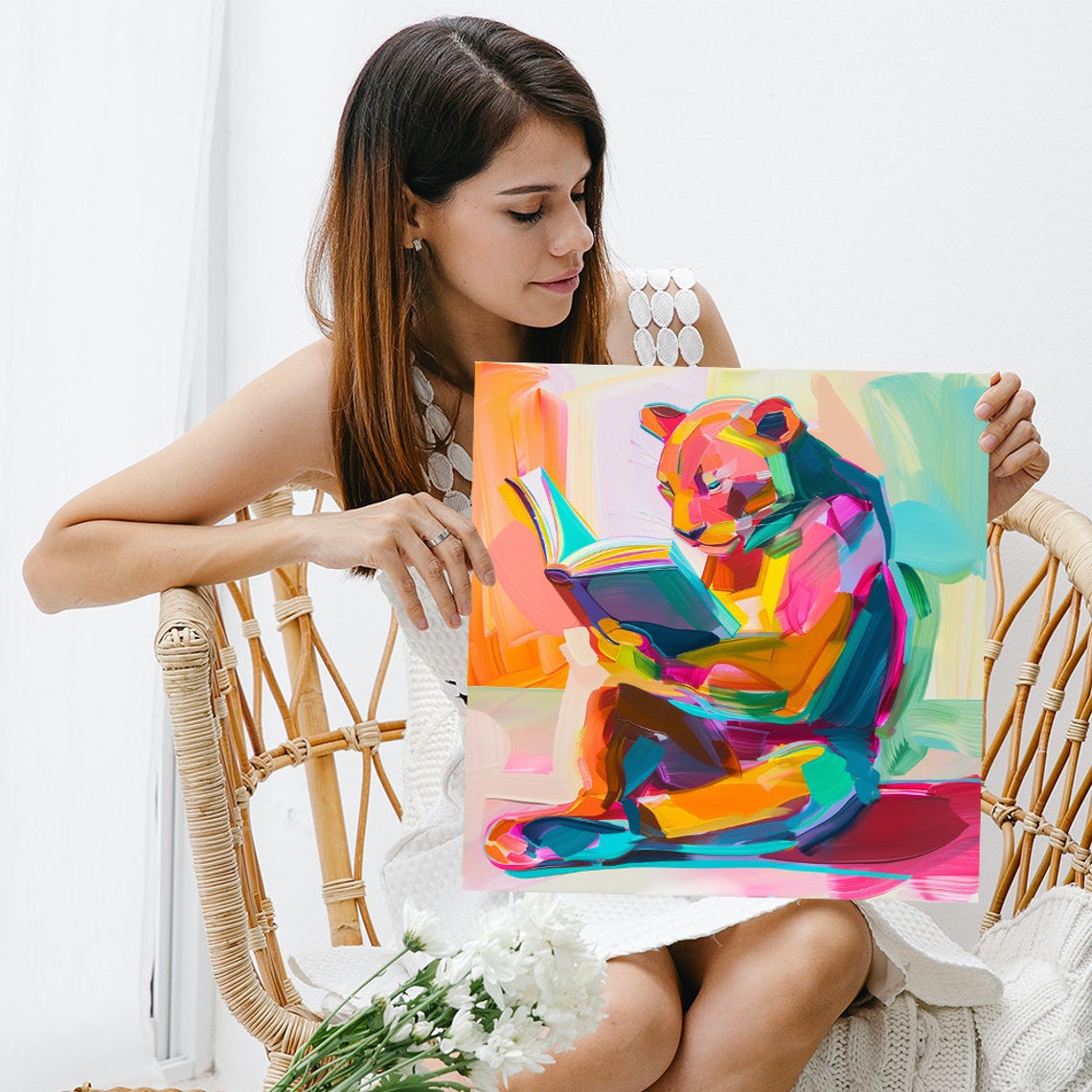 Colorful Abstract Bear Reading Book Pop Art Animal Wall Poster - Image 3