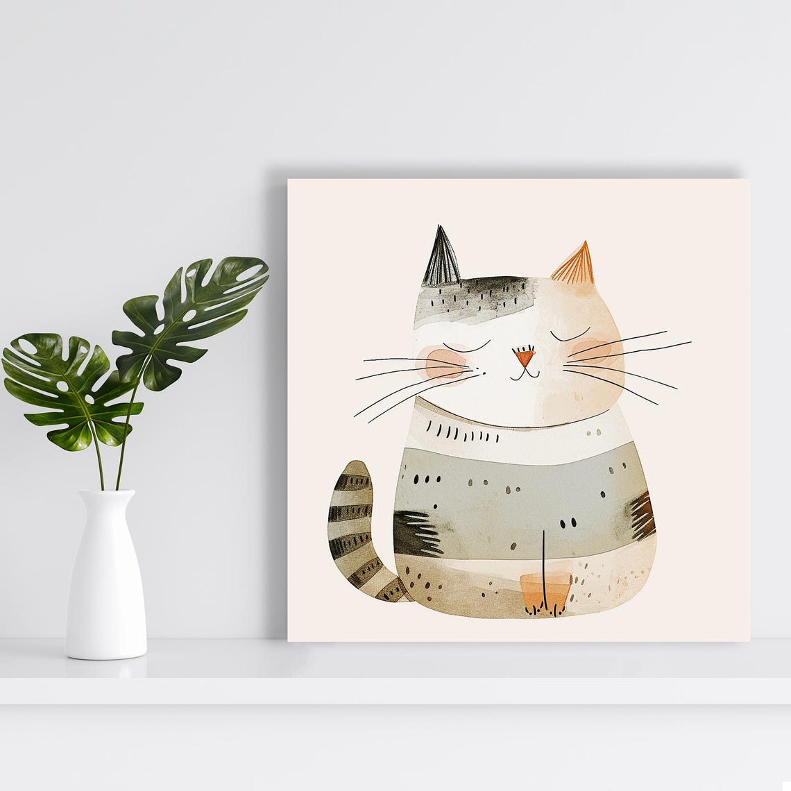 Minimalist Sleeping Cat Illustration Scandinavian Style Wall Poster - Image 2