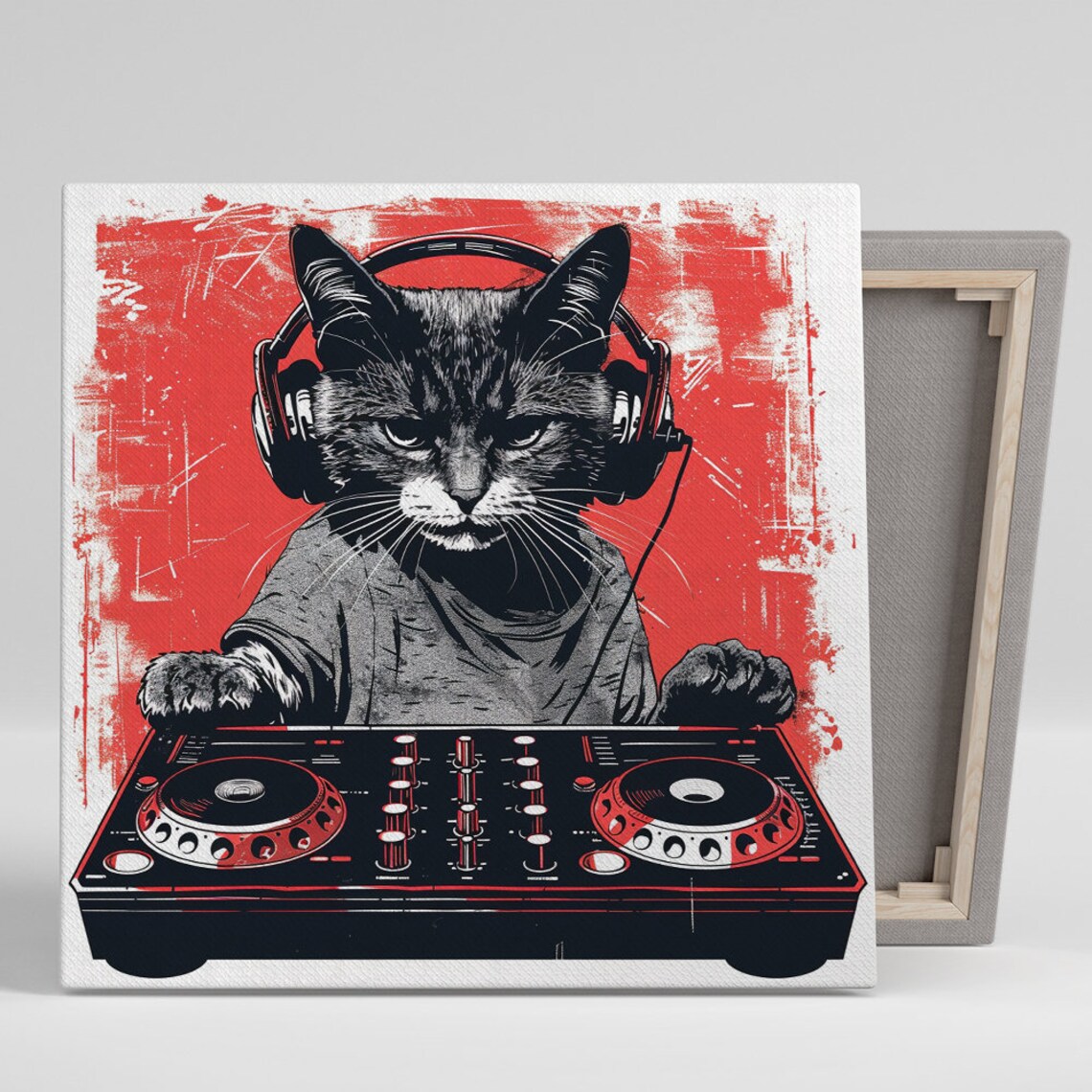 DJ Cat Remix Minimalist Art Print, Pop Street Music