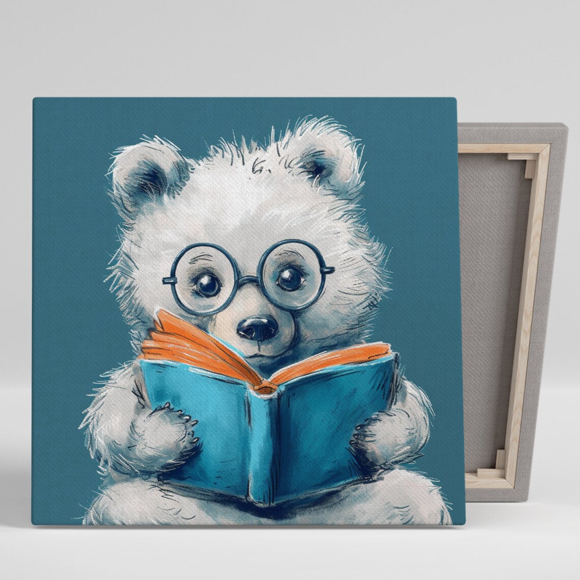 Bookworm Bear, Whimsical Modern Nursery Art Print