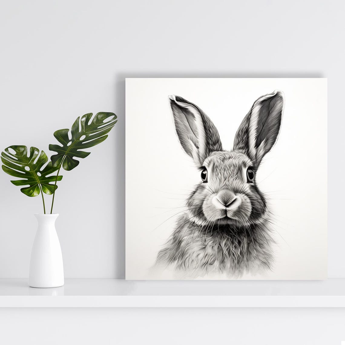 Hare Face Pencil Sketch Black And White Animal Wall Art Decor Poster - Image 2