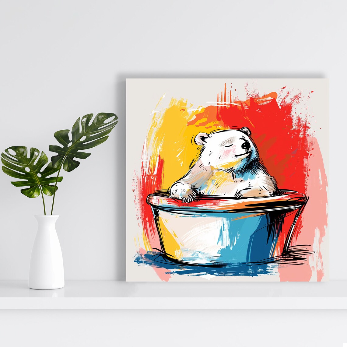 Polar Plunge Bear Bathtub Art Print, Whimsical Decor - Image 2