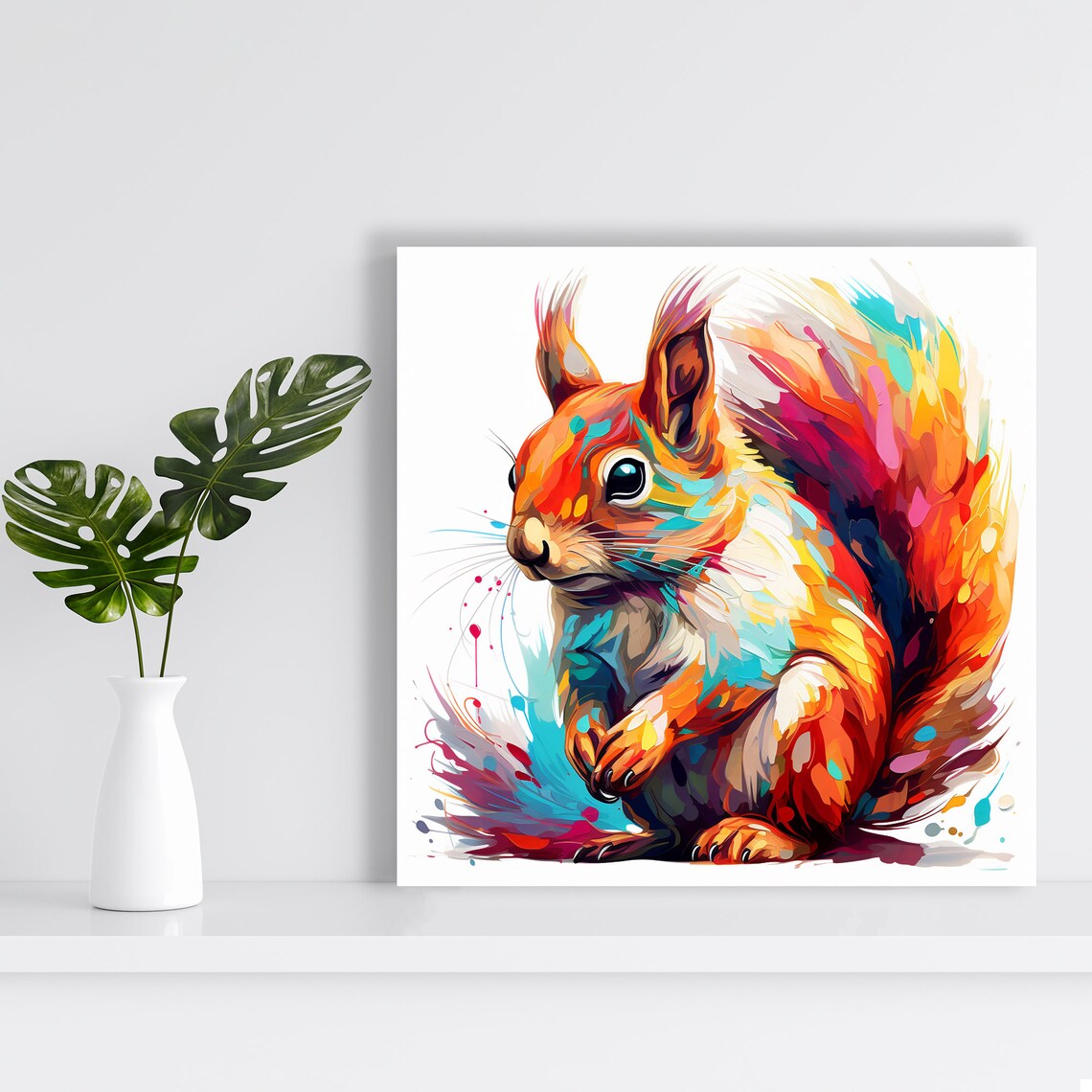 Colorful Abstract Squirrel Splash Art Vibrant Red Orange Turquoise Poster - Image 2