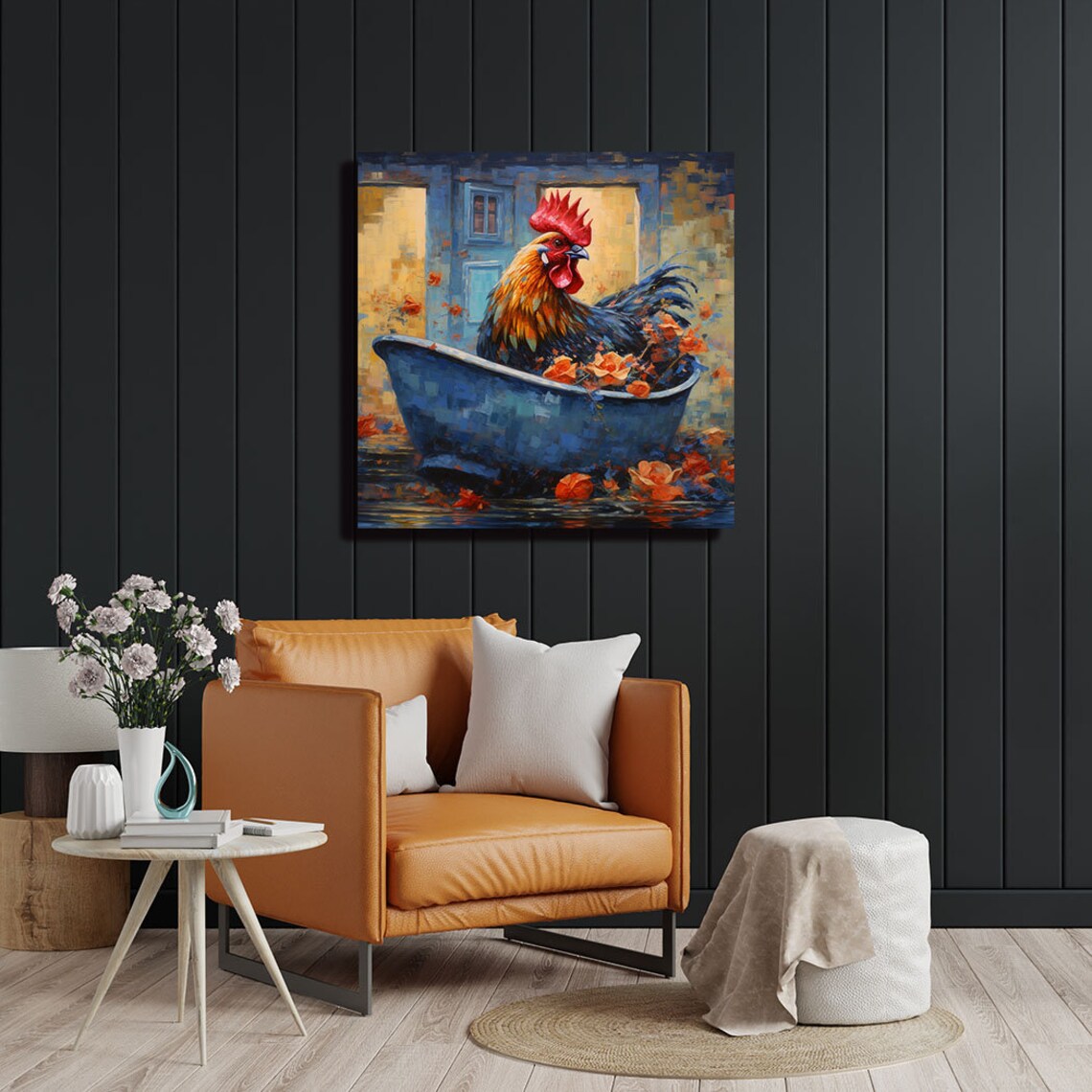 Rooster In Bathtub, Farmhouse Bathroom Art Print - Image 2