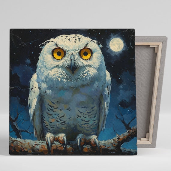 Owl Gaze Wall Art Or Poster Nature Rustic Scandinavian Decor Living Room Bedroom Office Library Wall Art White Yellow Blue Black