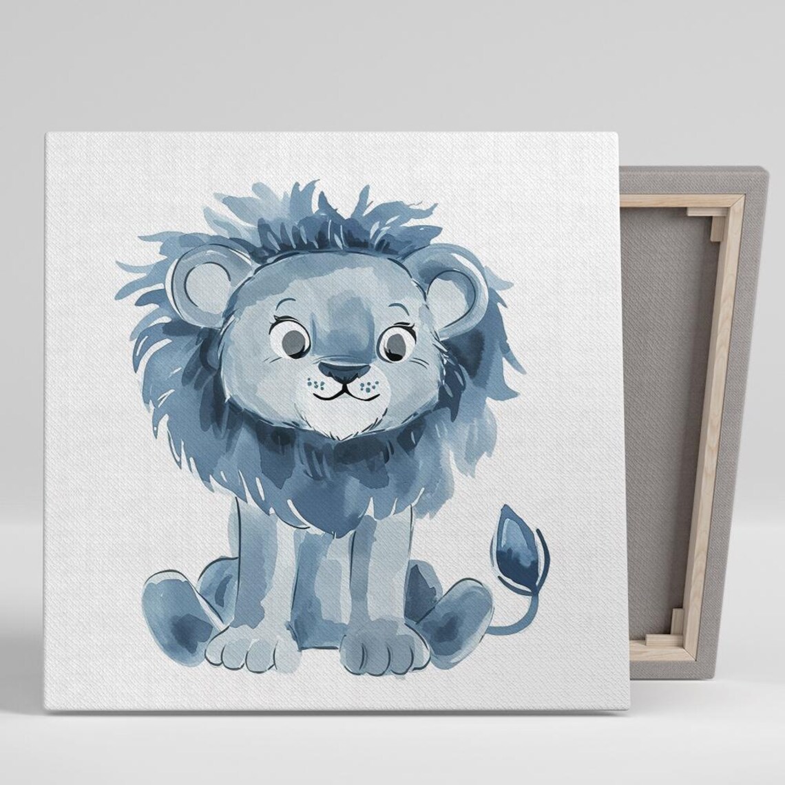 Smiling Blue Lion Cub Whimsical Nursery Art Print
