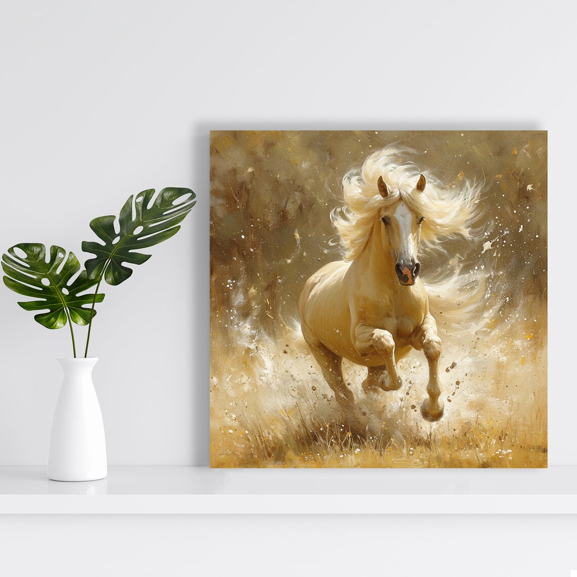 Golden Palomino Stallion Poster Running Horse Golden Field Painterly Print - Image 2