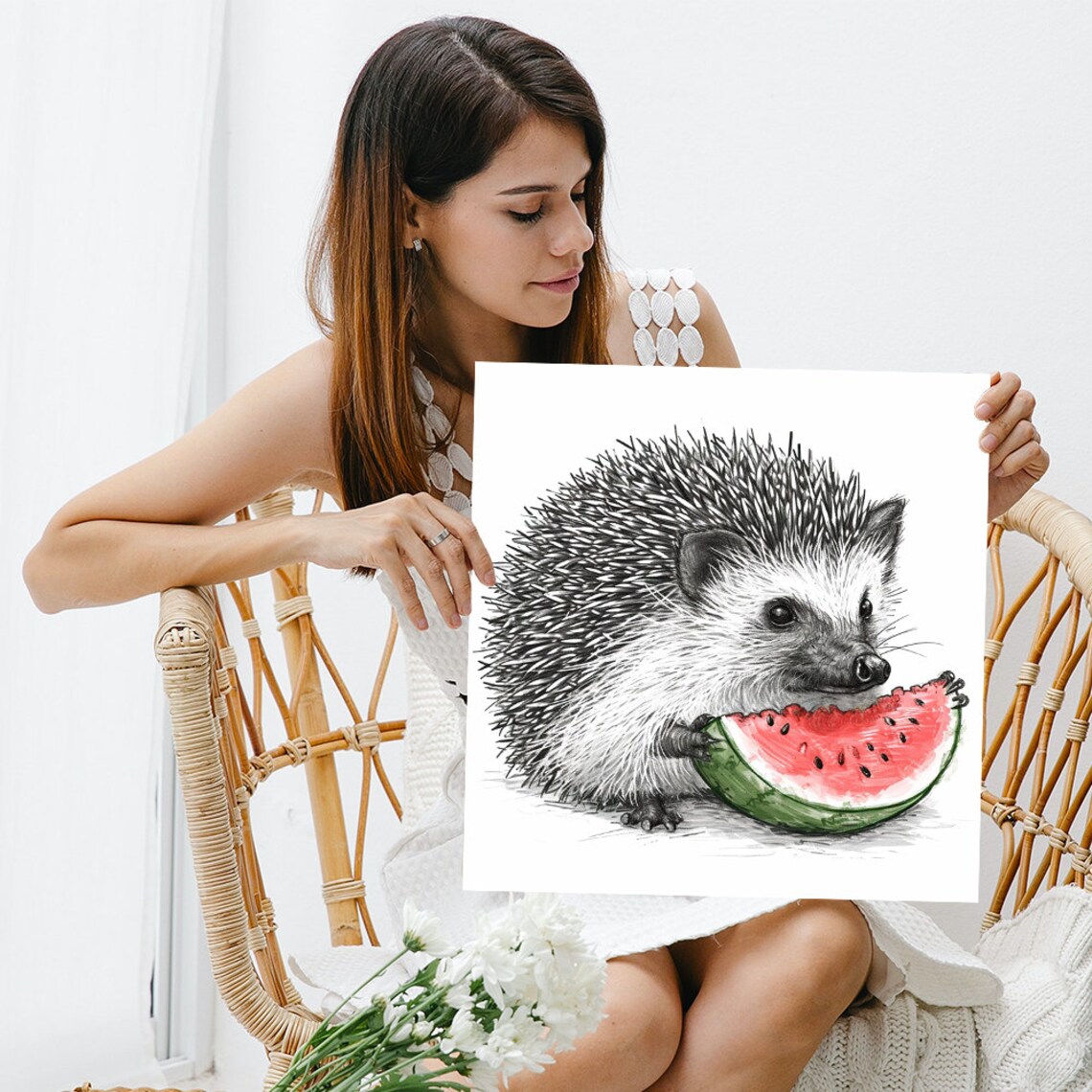 Hedgehog Watermelon Delight, Whimsical Nature Art Print - Image 3