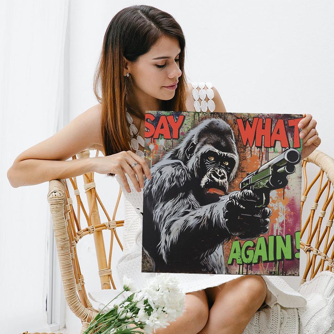 Gorilla Say What Again Street Art Graffiti Gun Pop Bold Wall Poster - Image 3