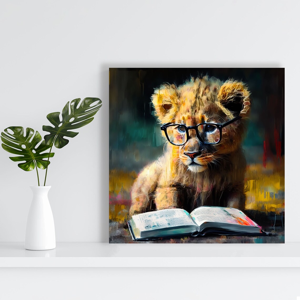 Lion With Glasses, Whimsical Modern Animal Art Print - Image 3