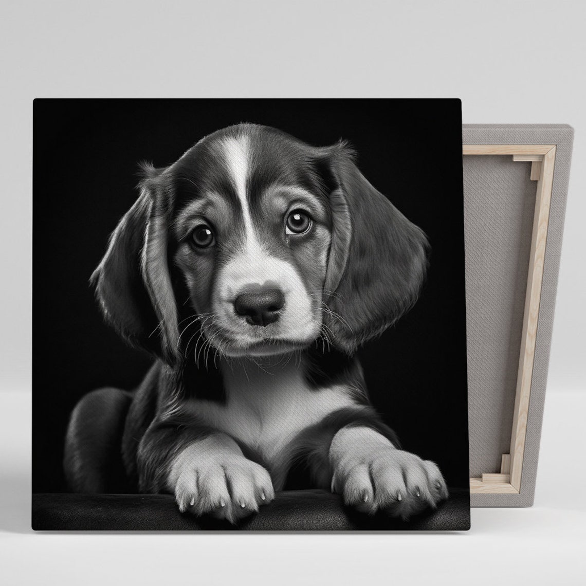 Beagle Puppy Black White Portrait Cute Rustic Farmhouse Decor Poster
