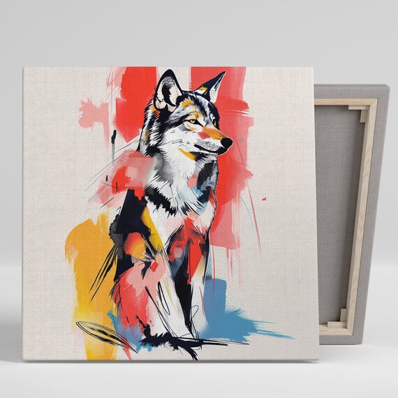 Wolf Head Abstract Watercolor Red Yellow Wild Animal Art Poster