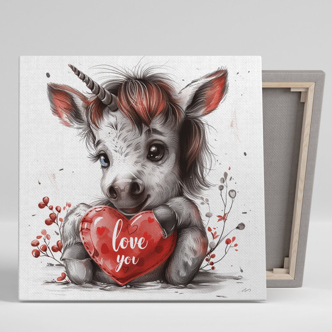 Loving Unicorn Heart Embrace Wall Art Or Poster Whimsical Animal Decor Nursery Childrens Room Living Room Bedroom Art Print