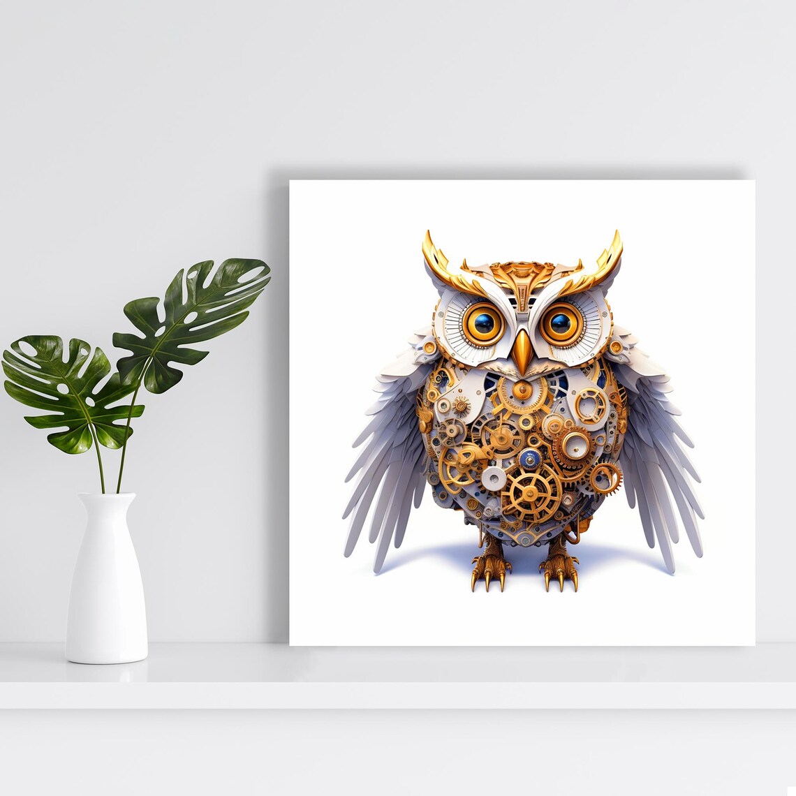 Mechanical Owl Steampunk Art Print, Industrial Decor - Image 2