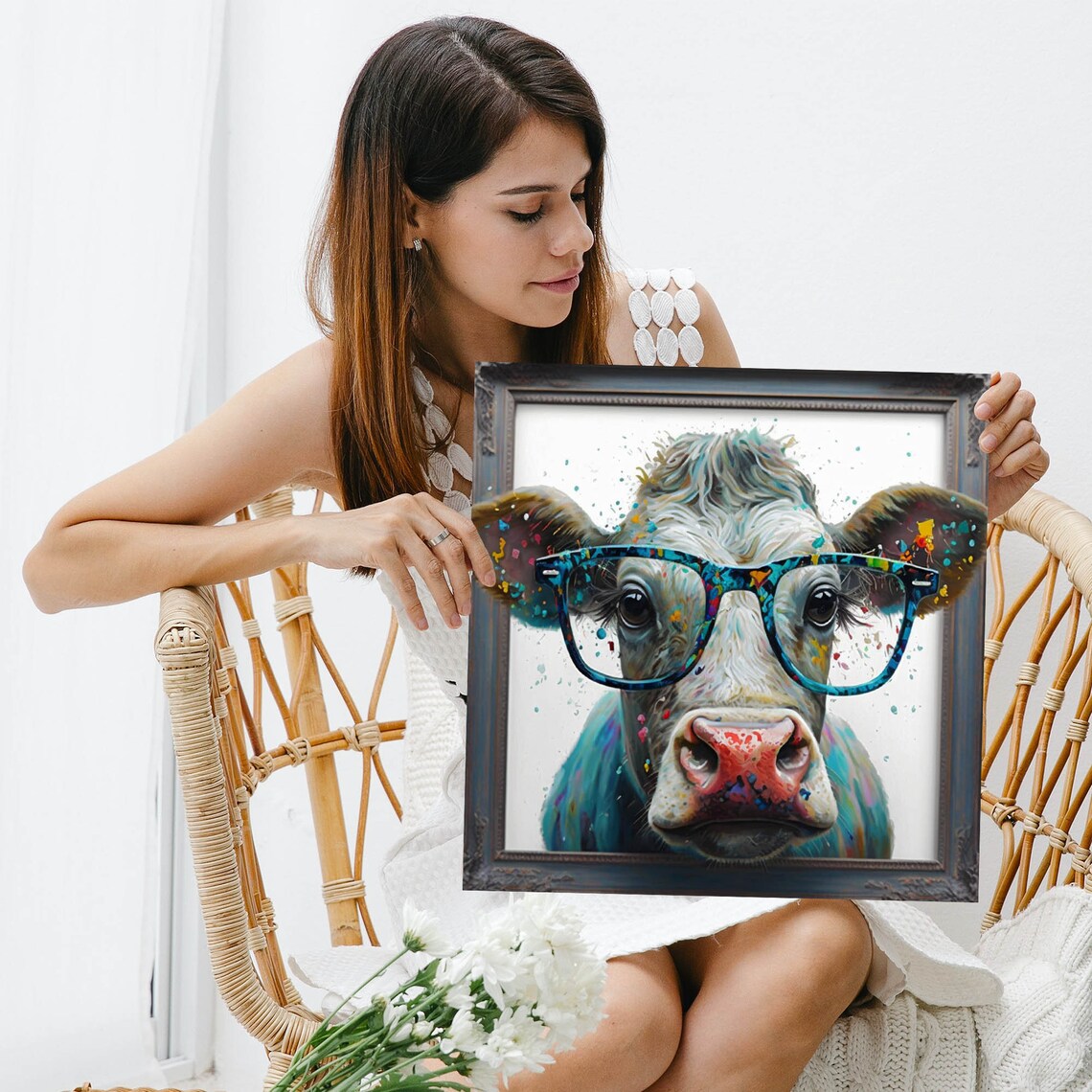 Cow With Glasses Poster Print, Farm Animal Decor - Image 3