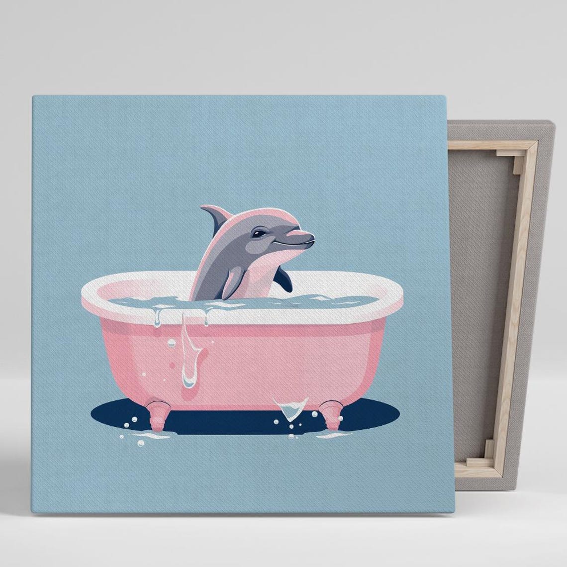 Playful Dolphin Bath Time In Pink Tub Pastel Whimsical Poster