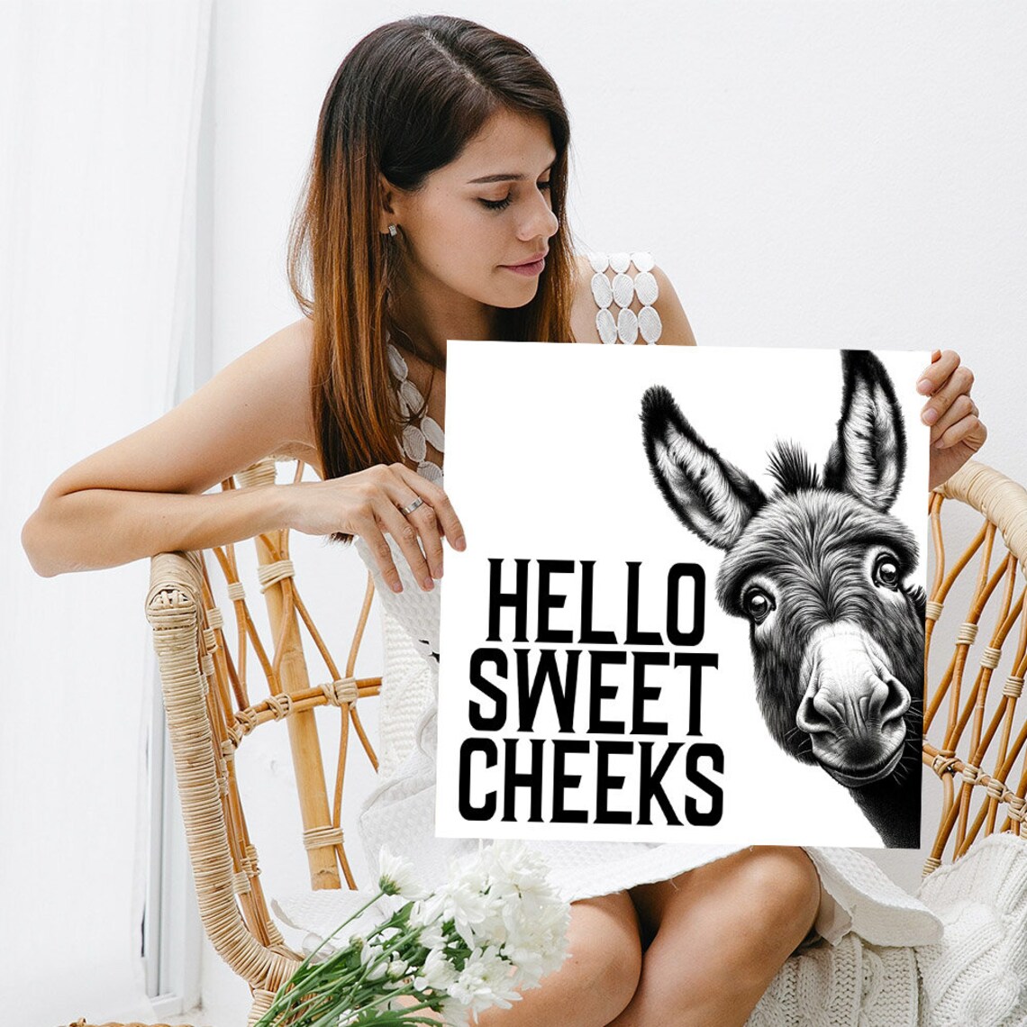 Donkey Hello Sweet Cheeks Bathroom Art Print, Modern - Image 5