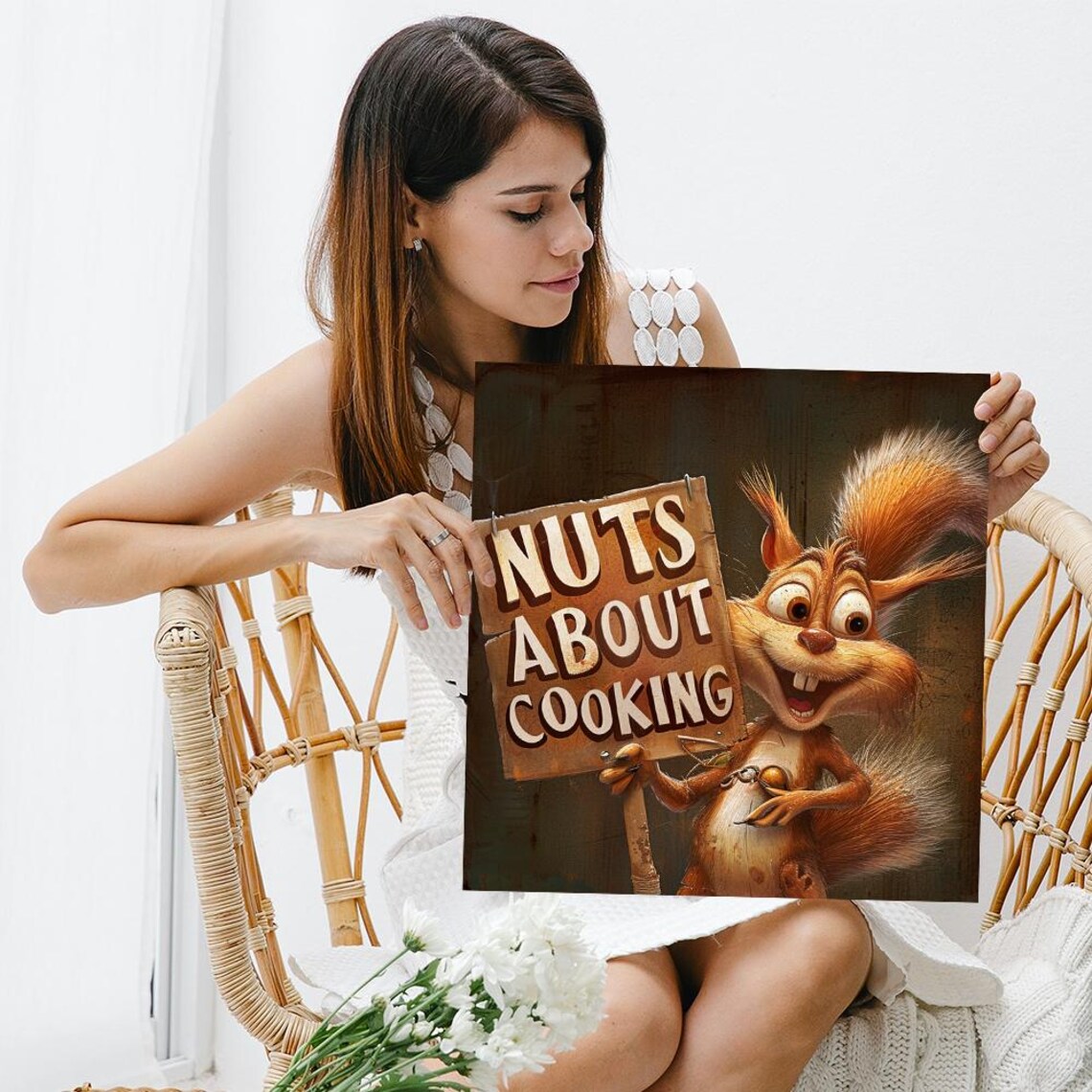 Funny Squirrel Nuts About Cooking Sign Humorous Kitchen Quote Art Poster - Image 3