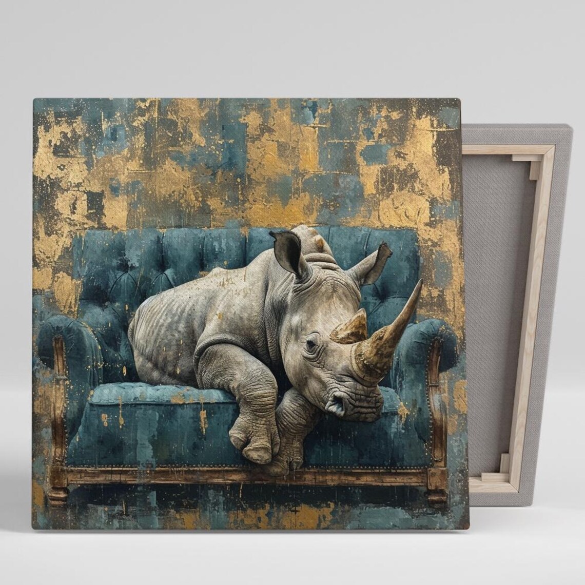 Regal Rhino Repose, Bohemian Wildlife Art Print