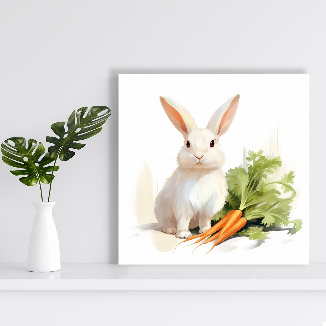 White Bunny With Carrots Watercolor Nursery Kitchen Art Poster - Image 2