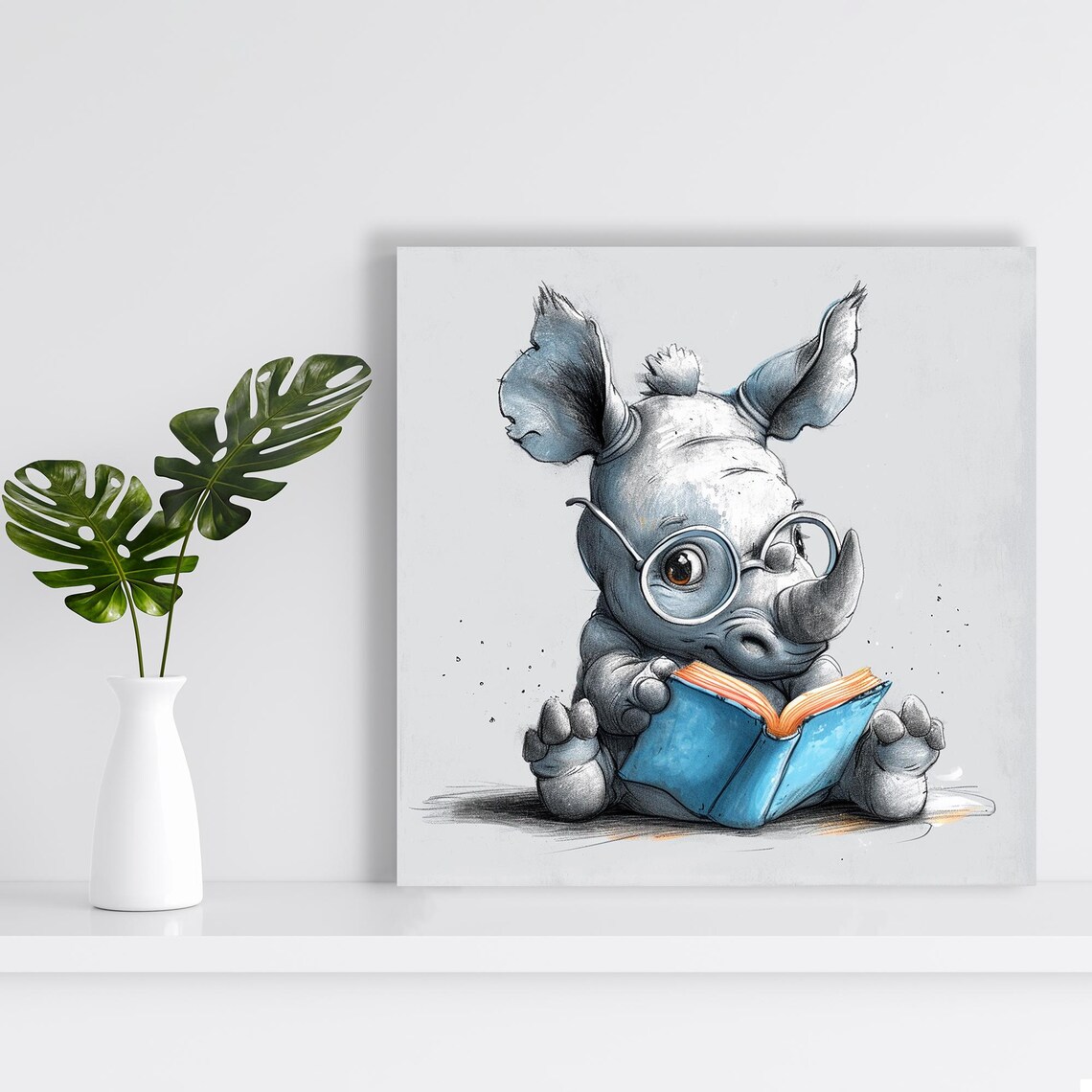 Bookworm Rhino Whimsical Animal Art Print, Nursery Decor - Image 2