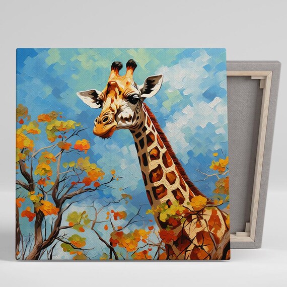 Giraffe Portrait Among Autumn Trees Painterly Oil Style Poster