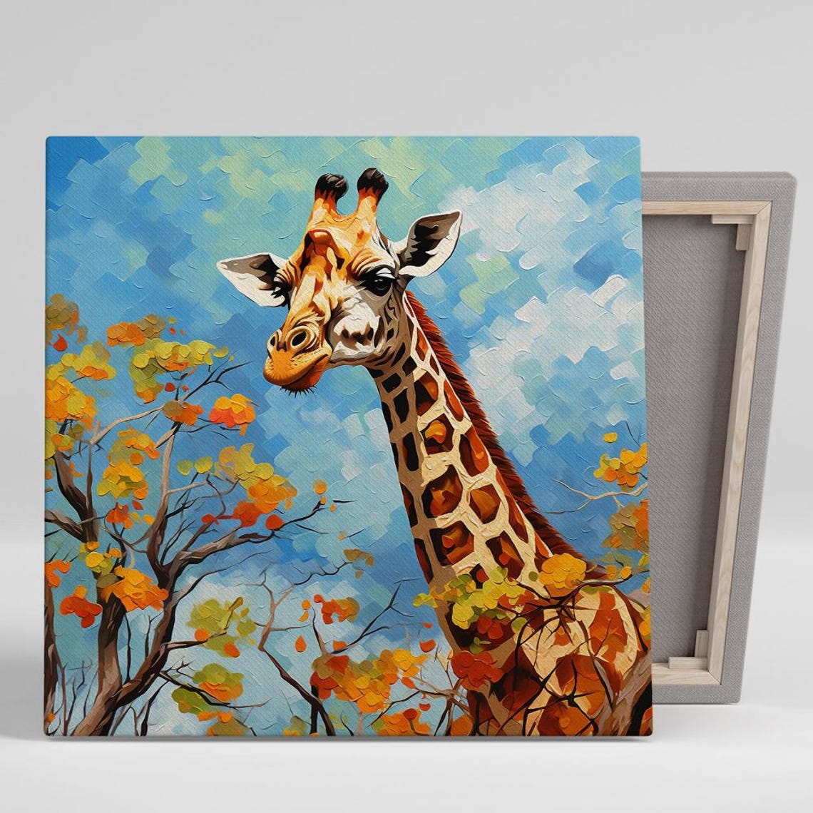 Giraffe Portrait Among Autumn Trees Painterly Oil Style Poster