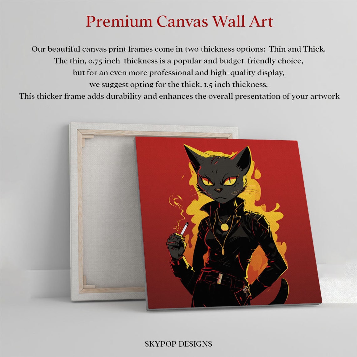 Rebel Black Cat In Leather Jacket Red Background Anime Wall Art Poster - Image 2