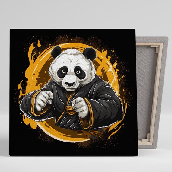 Kung Fu Panda Master In Black Gi Orange Splash Martial Arts Wall Poster