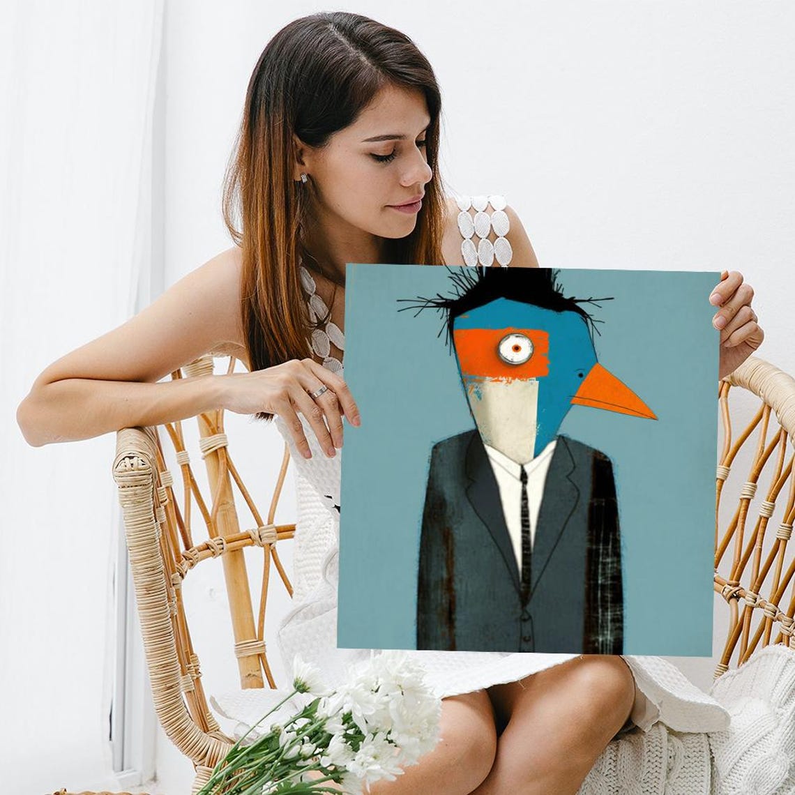 Bird Man in Business Suit Surreal Pop Art Whimsical Office Wall Poster - Image 3