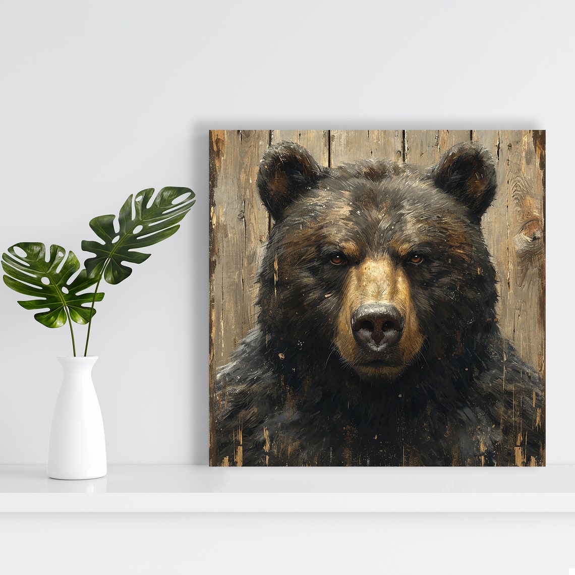 Black Bear Portrait Poster Rustic Barn Wood Farmhouse Wildlife Decor - Image 2