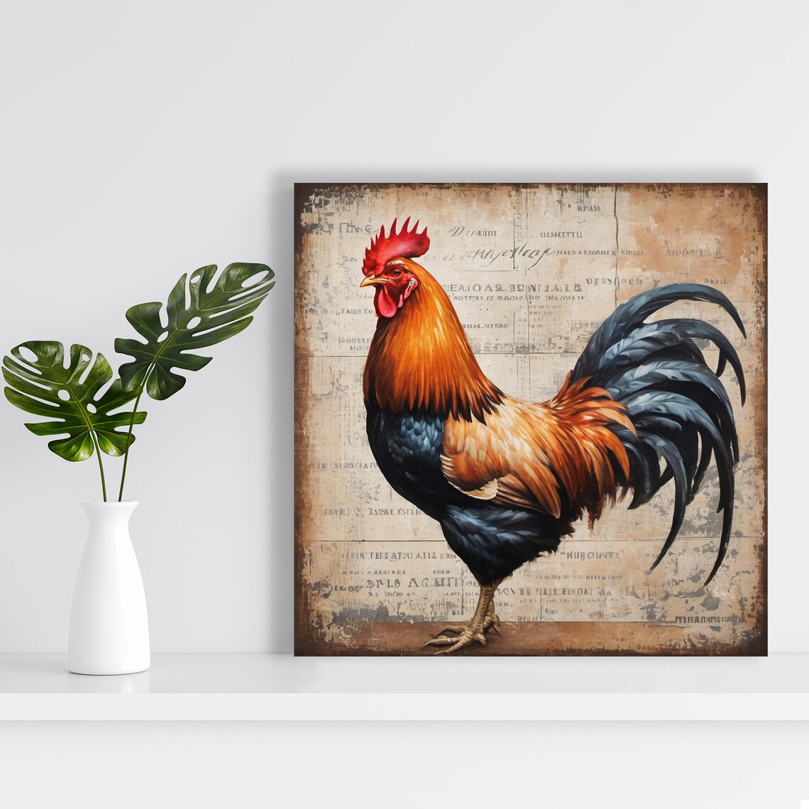 Vintage Farmhouse Rooster Art Print, Rustic Kitchen - Image 2