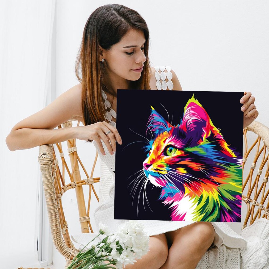 Cat Pop Art Bohemian Decor Art Print, Living Room - Image 3