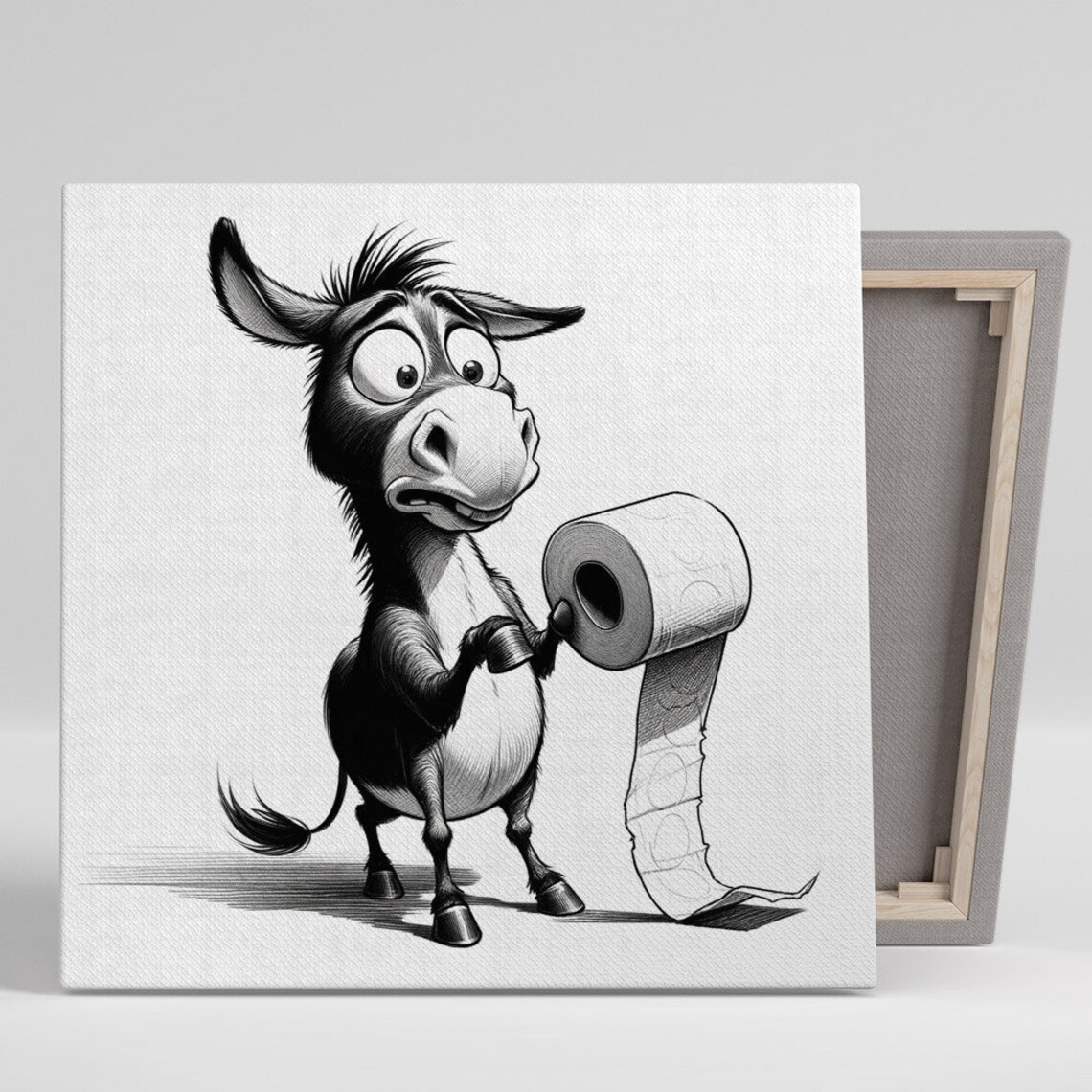 Donkey With Toilet Paper, Funny Bathroom Art Print