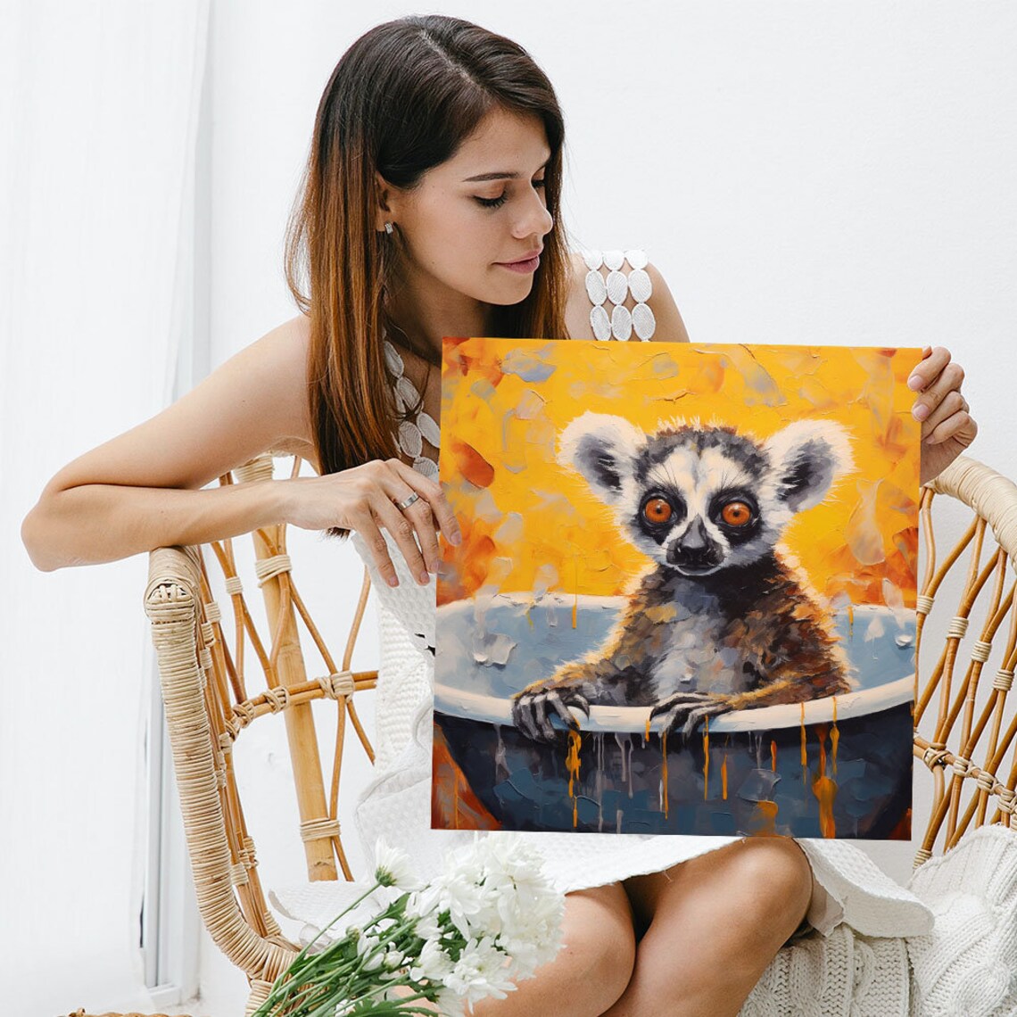 Lemur In Bathtub, Modern Bathroom Nursery Art Print - Image 3