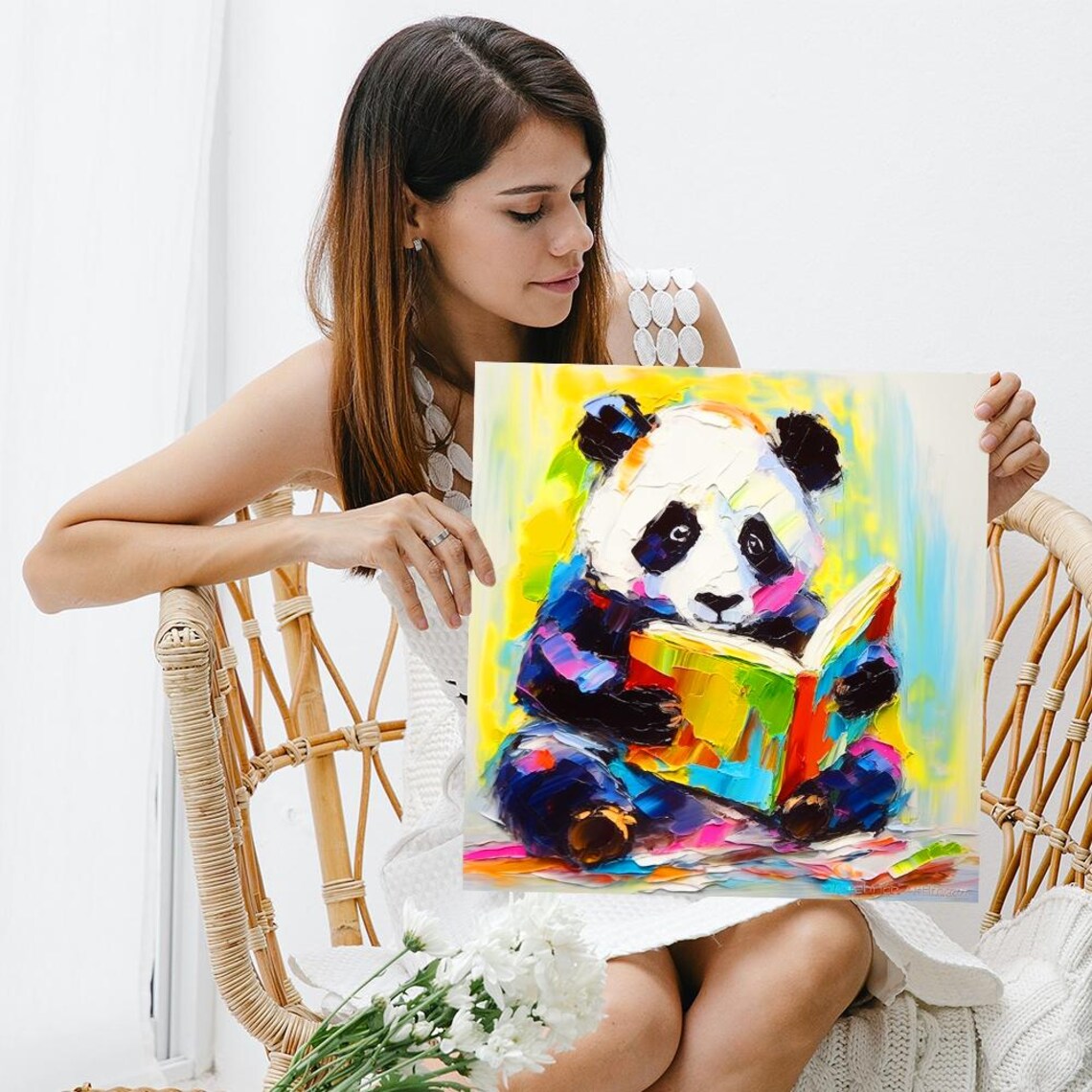 Literary Pandas Rainbow Journey Art Print, Whimsical - Image 3