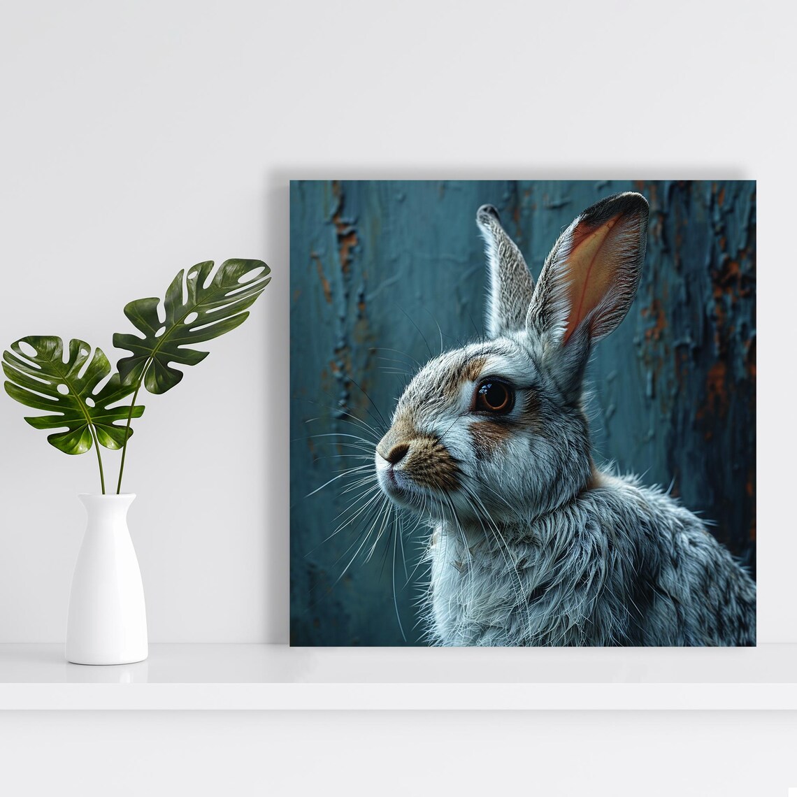 Gray Rabbit Close Up Portrait Moody Blue Rustic Fine Art Wildlife Poster - Image 2