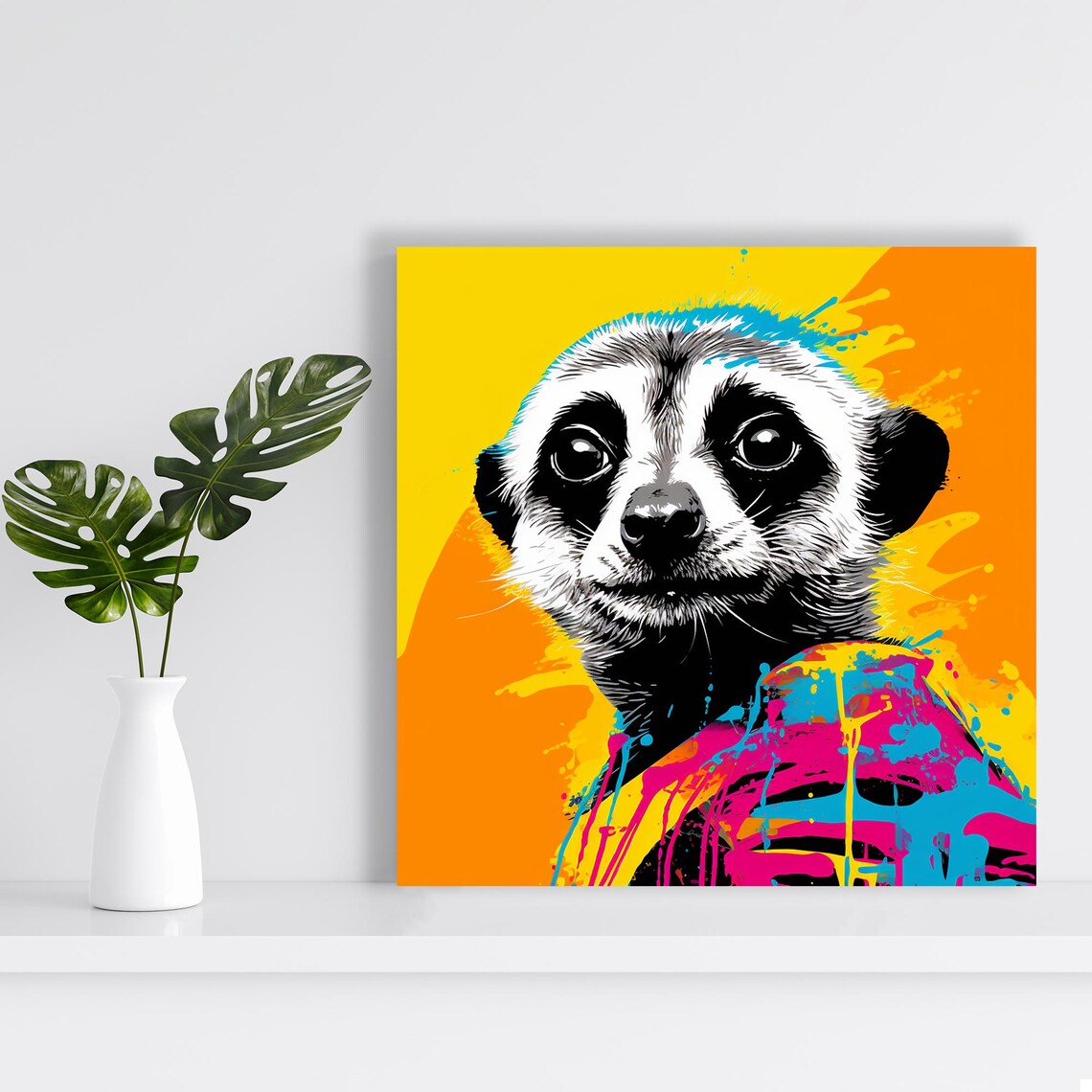 Raccoon Pop Art Portrait Neon Splash Yellow Orange Funny Animal Poster - Image 2