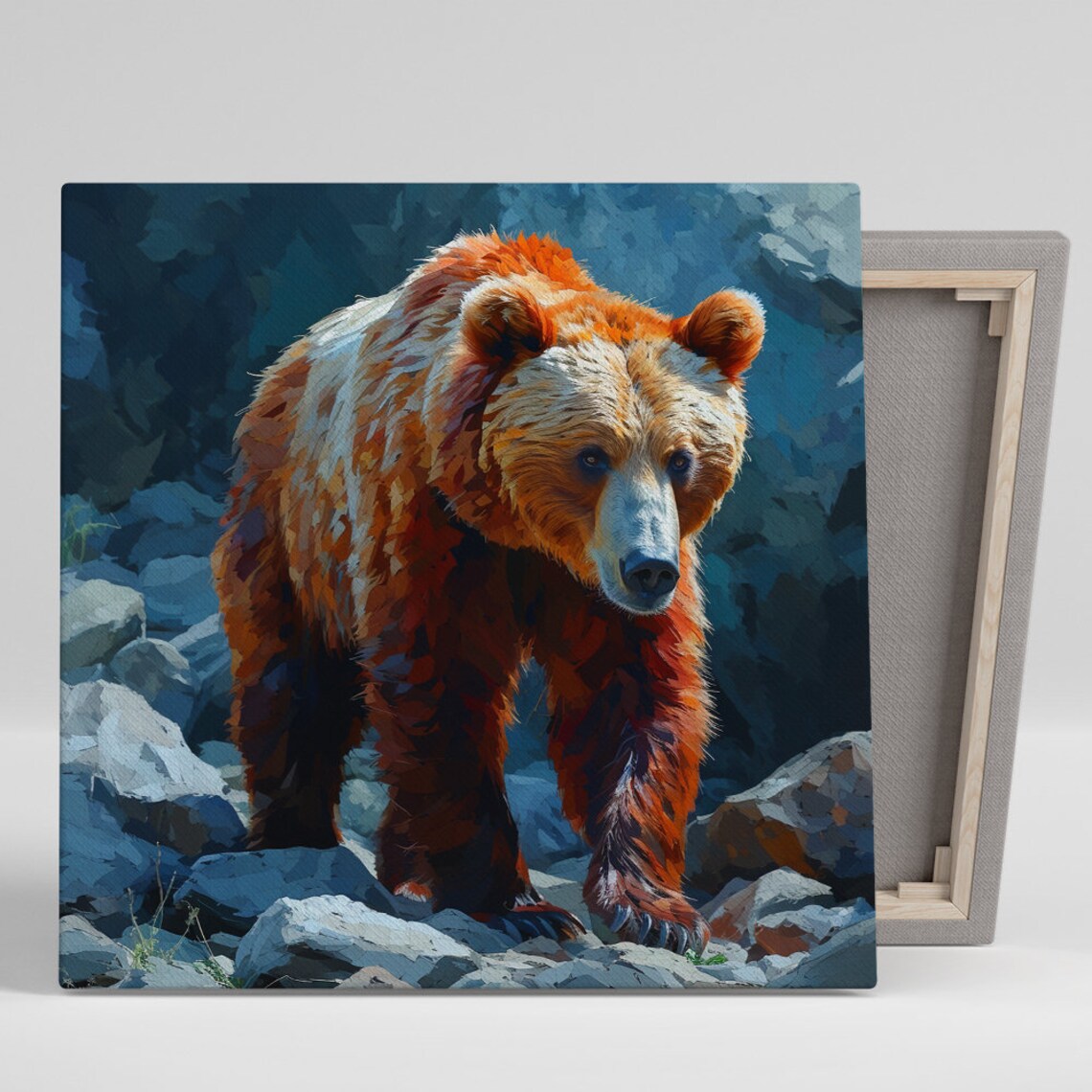 Fiery Brown Bear Walking On Rocky Cliffs Powerful Wilderness Animal Poster