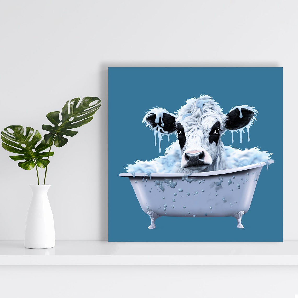 Whimsical Cow in Bubble Bath Tub Cute Farm Animal Bathroom Poster - Image 2