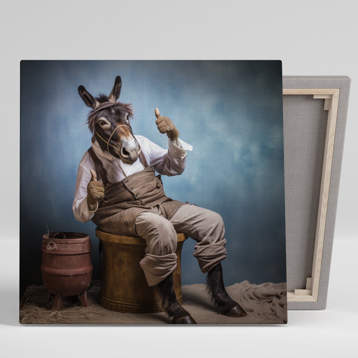 Dapper Donkey Farmer Giving Thumbs Up Whimsical Photo Art Poster